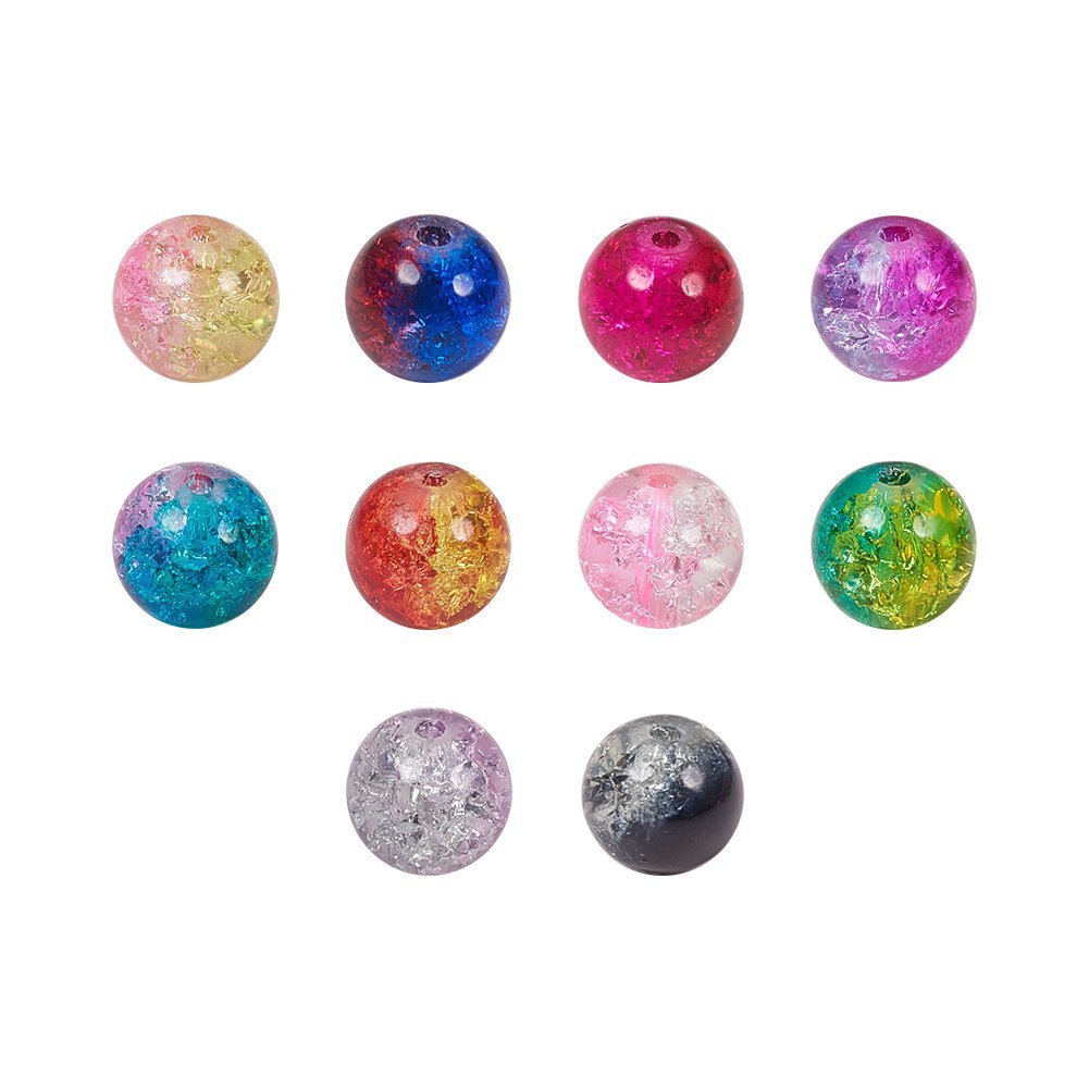 Electroplated Cracked Round Glass Beads 4-10mm Multicolor Burst 4