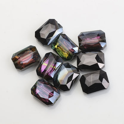 Electroplated Faceted Rectangle Glass Beads 13x18mm Iridescent 10pcs 18