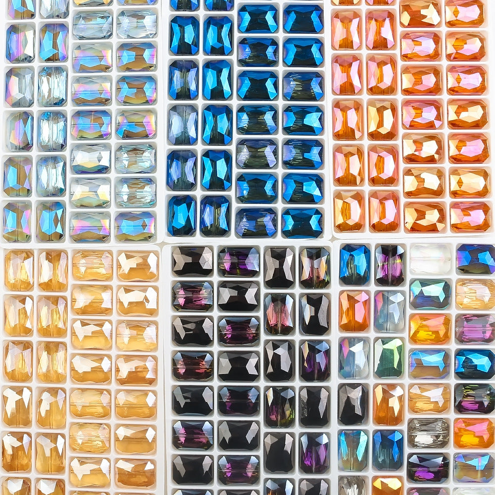 Electroplated Faceted Rectangle Glass Beads 13x18mm Iridescent 10pcs 5