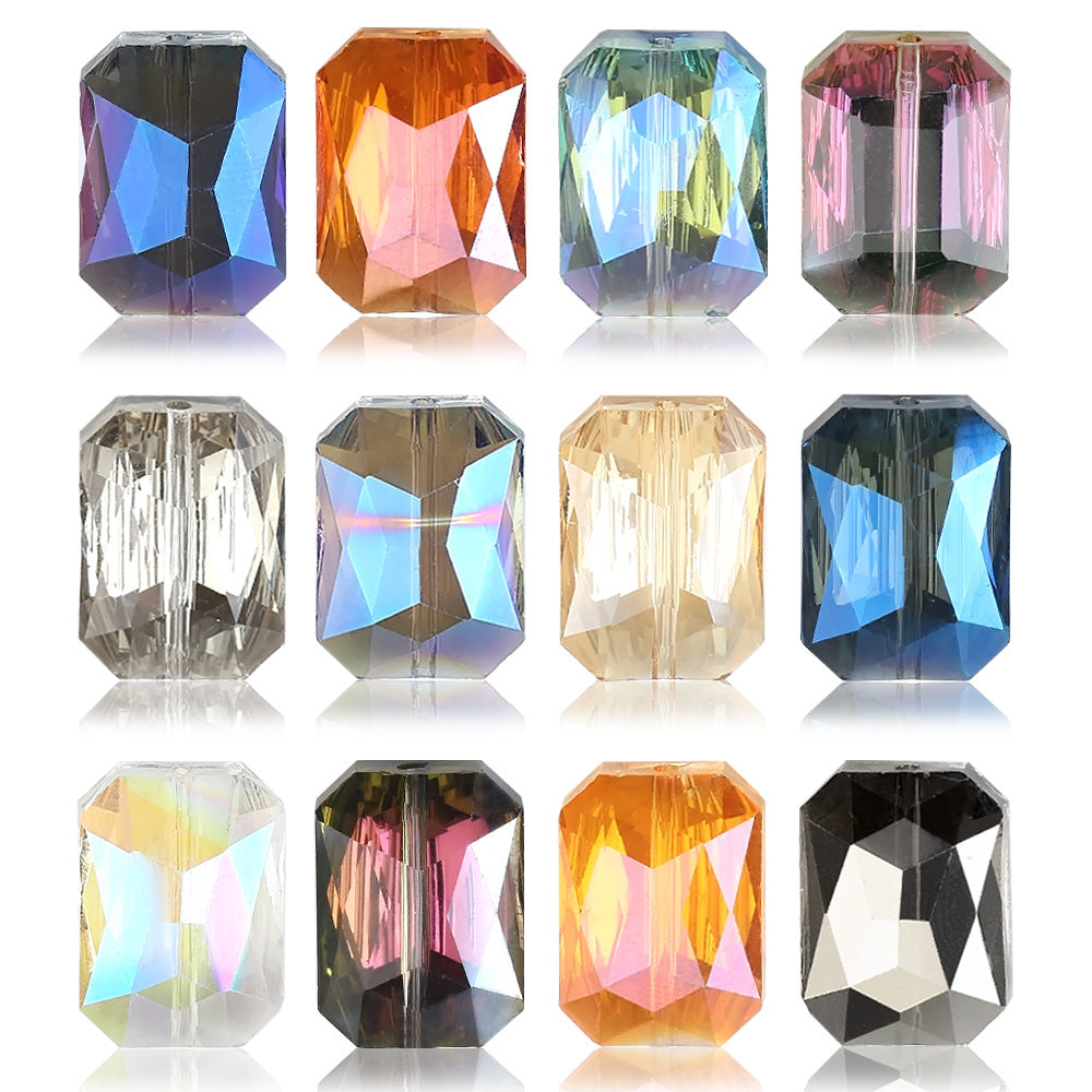 Electroplated Faceted Rectangle Glass Beads 13x18mm Iridescent 10pcs
