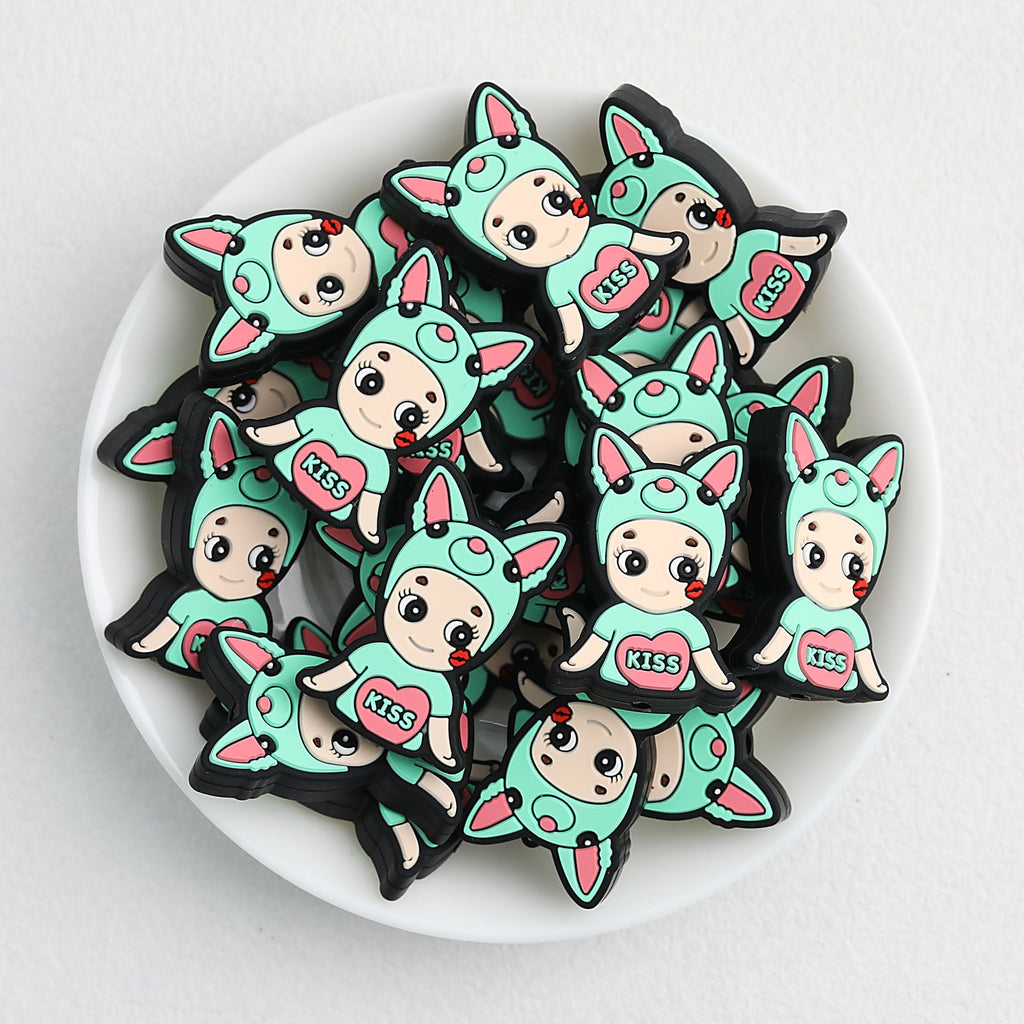 Colorful Animal Character Silicone Focal Beads 20pcs