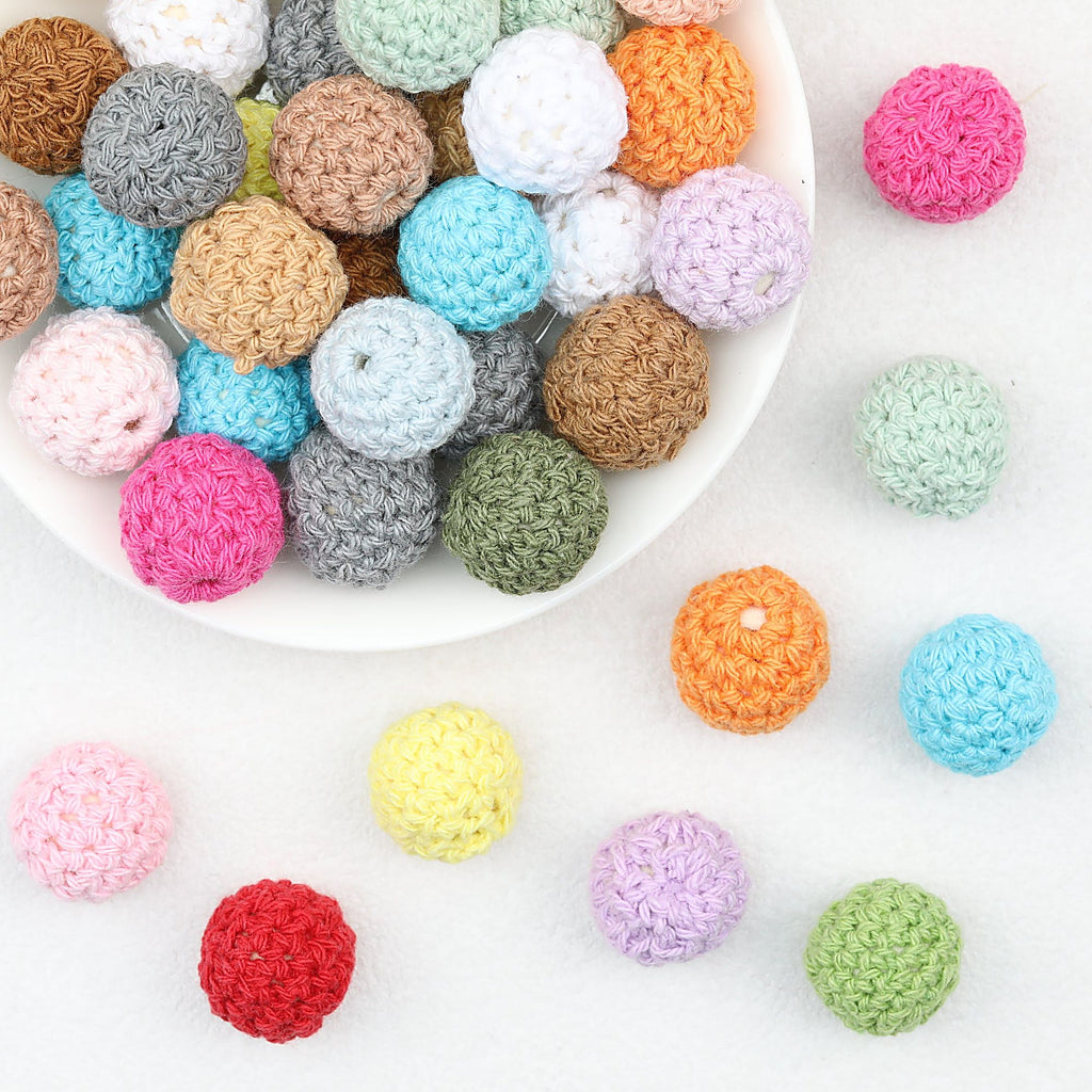 Crochet Covered Wooden Round Beads Mixed Colors 16mm 20mm 20pcs