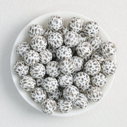 15mm Paisley Pattern Priented Silicone Round Beads 50pcs - Color 7