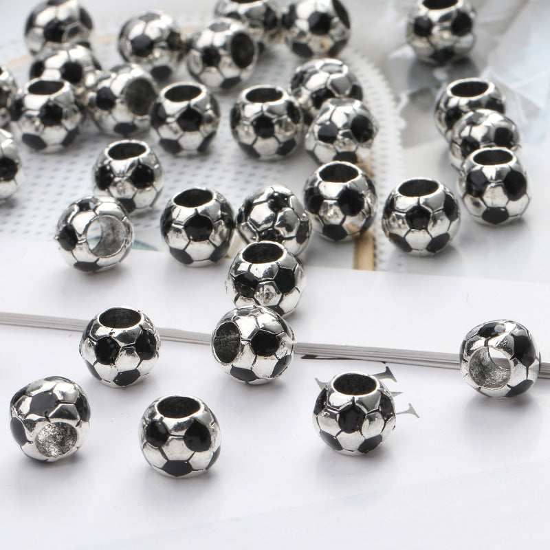 Football Enamel Metal Beads 10mm Glossy Alloy 10pcs 3