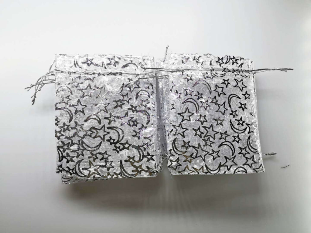 Organza Drawstring Bags Silver Star Moon Pattern 10x12cm 100pcs 5
