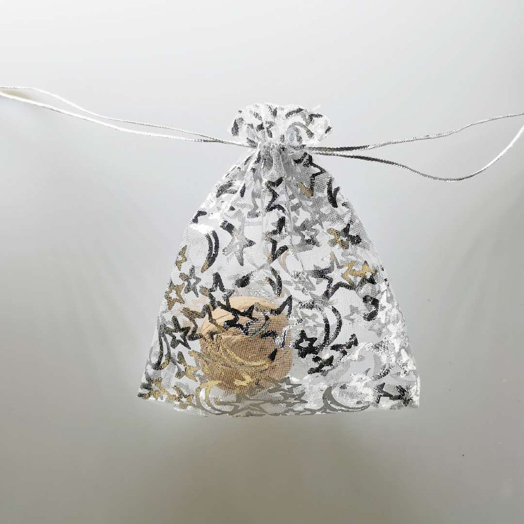 Organza Drawstring Bags Silver Star Moon Pattern 10x12cm 100pcs 3
