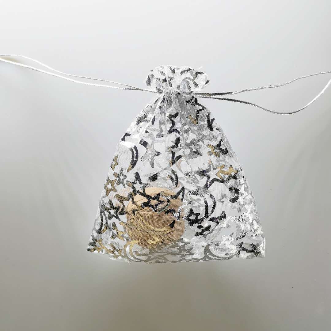 Organza Drawstring Bags Silver Star Moon Pattern 10x12cm 100pcs 3