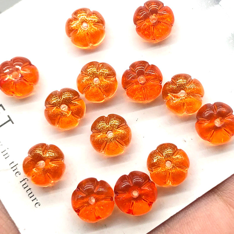 Czech Glass Beads Pumpkin 10mm Glossy Orange Gold 100pcs