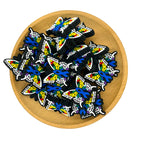 Silicone Focal Beads Ribbon Butterfly With Blue Ribbon Center 20pcs 2