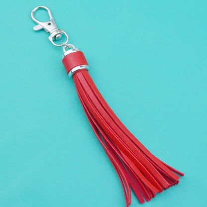 PU Leather Tassel Keychain 9cm Strips Silver Lobster Clasp 24