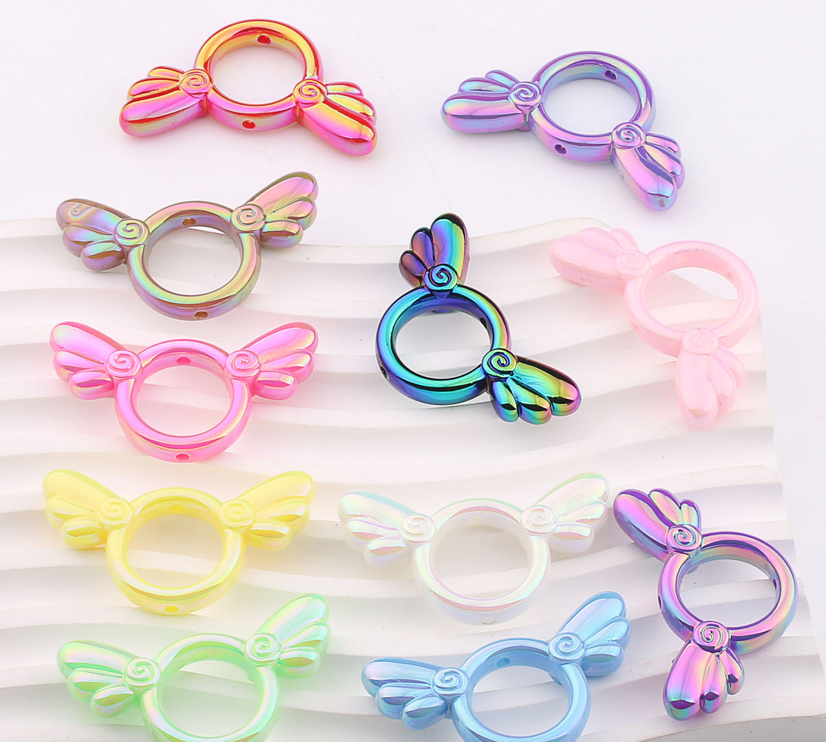 UV Color Plated Solid Color Varied Sakura Angel Wings Acrylic Beads 2pcs 4