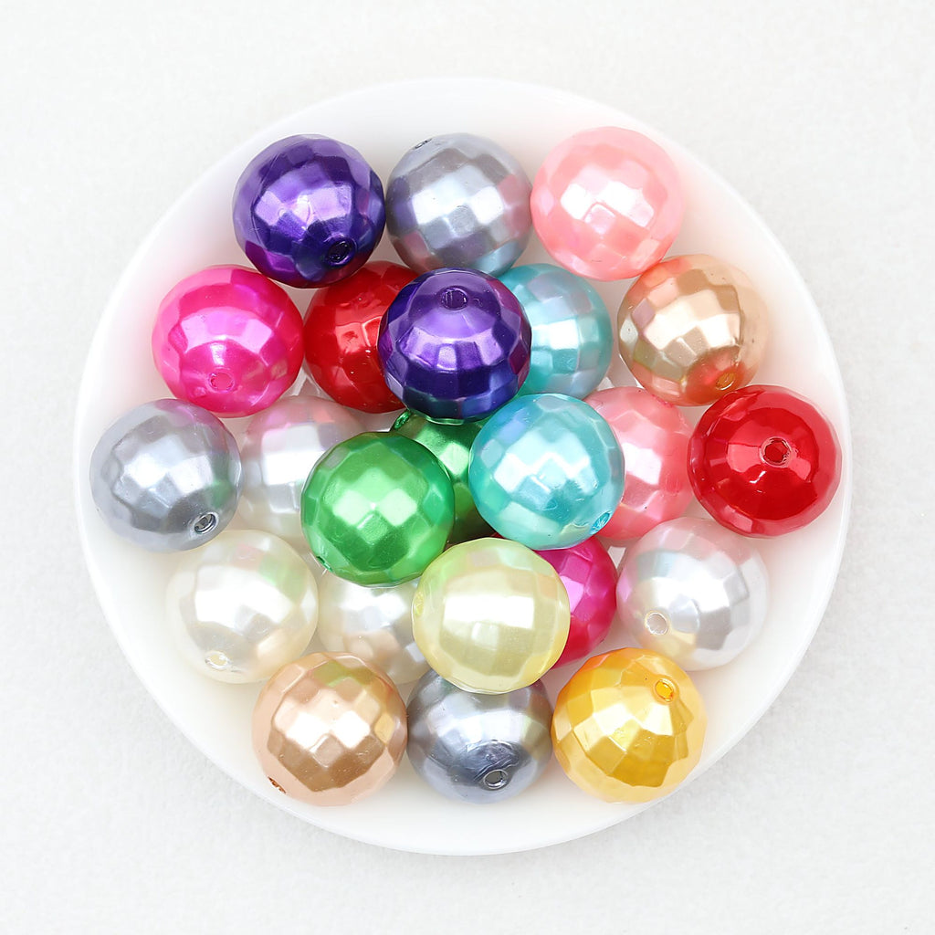 Faux Pearl Acrylic Bubblegum Beads Colorful Round Faceted 20mm 60pcs