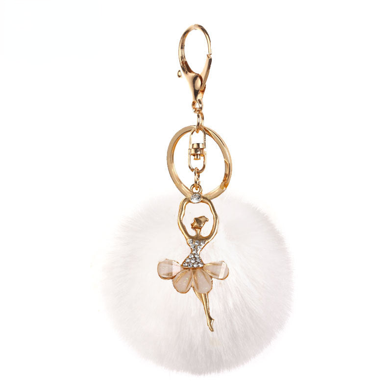 Pom Pom Keychain Alloy Ballet Girl Gold Tone with Rhinestones 13