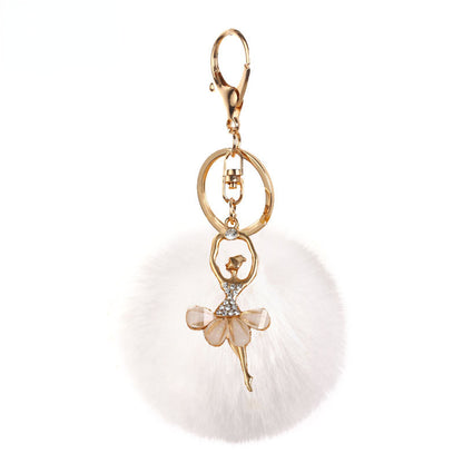 Pom Pom Keychain Alloy Ballet Girl Gold Tone with Rhinestones 13