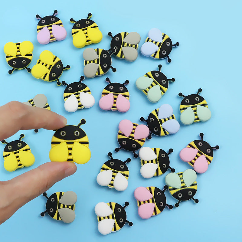 Silicone Focal Beads Ladybug Pastel Wings Bold Stripes 10pcs 3