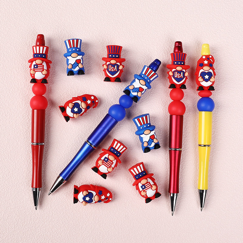 Silicone 3D Focal Beads Independence Day Dwarf USA Text Stars 20pcs 8