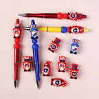 Silicone 3D Focal Beads Independence Day Dwarf USA Text Stars 20pcs 7