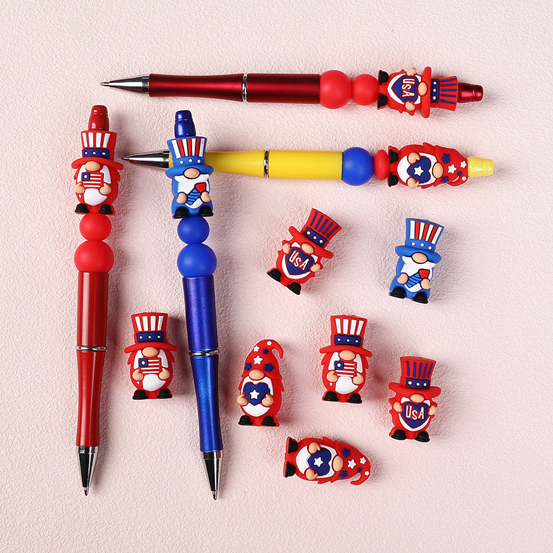 Silicone 3D Focal Beads Independence Day Dwarf USA Text Stars 20pcs 7