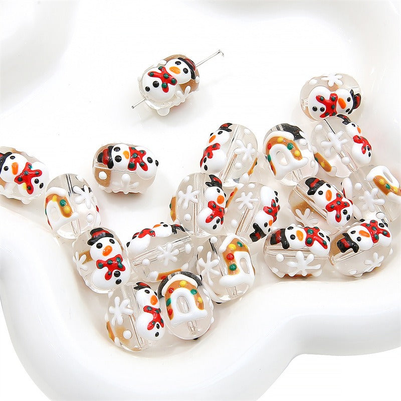 Hand Drawn Christmas Glass Beads 14mmx16mm Holiday Focal Beads 11