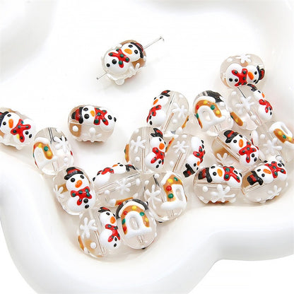 Hand Drawn Christmas Glass Beads 14mmx16mm Holiday Focal Beads 11