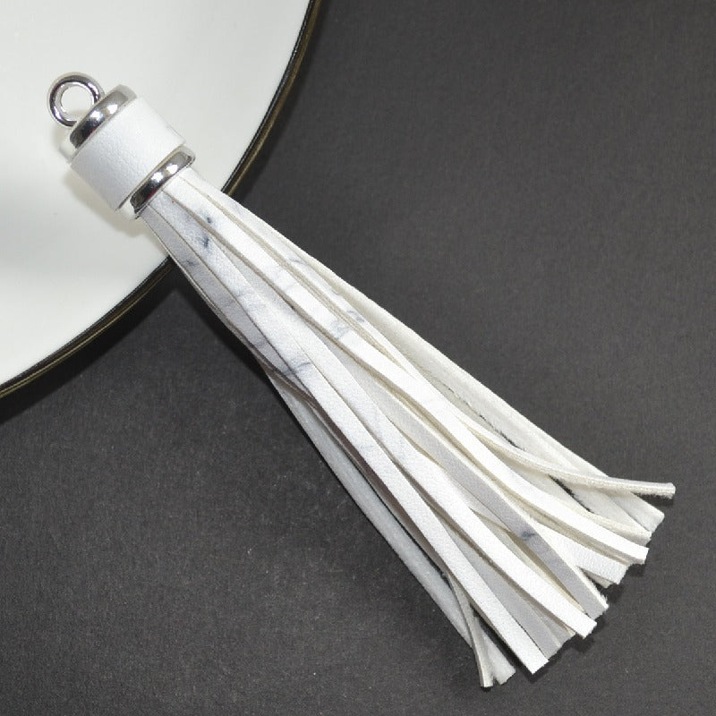 Silver PU Leather Tassel Keychain Metallic 9cm Length 36