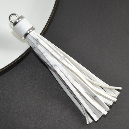 Silver PU Leather Tassel Keychain Metallic 9cm Length 36