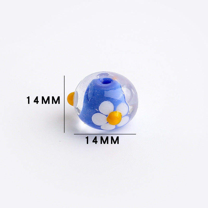 Dopamine-Themed Flower Glass Beads 14mm 10pcs 7