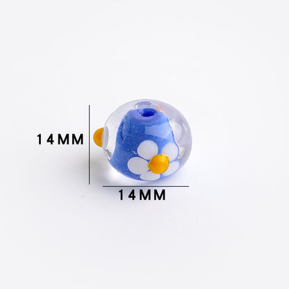 Dopamine-Themed Flower Glass Beads 14mm 10pcs 7