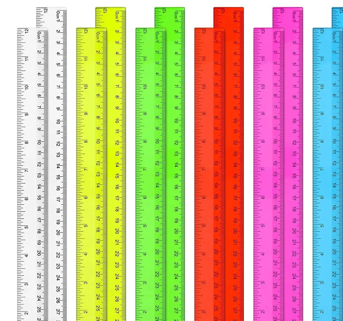Transparent Plastic Dual Scale Rulers 30cm Colorful 2pcs 4