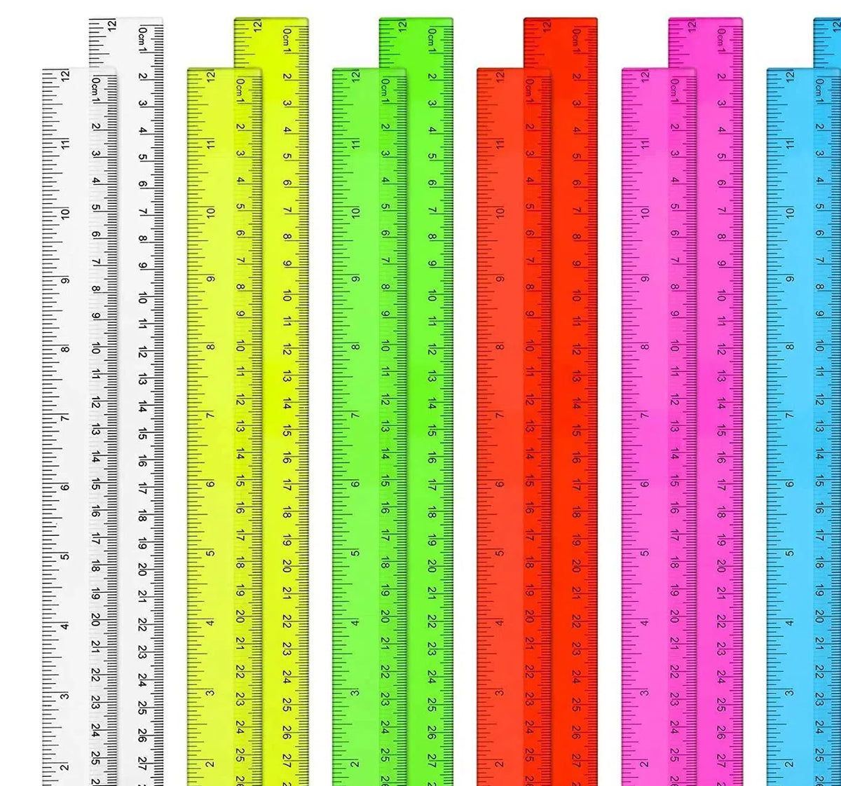 Transparent Plastic Dual Scale Rulers 30cm Colorful 2pcs 4