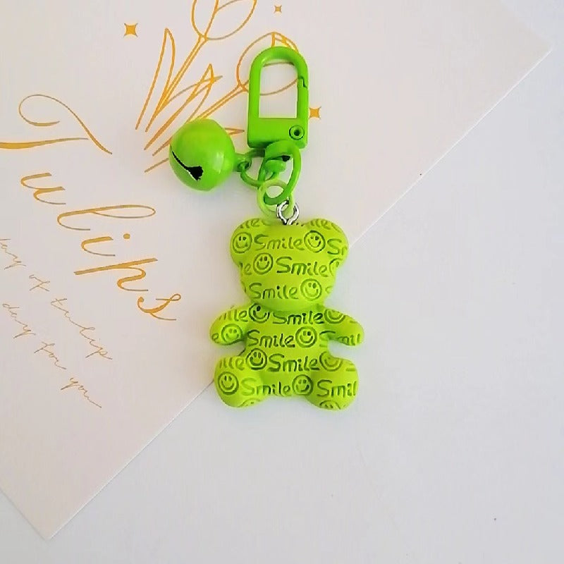 Resin Bear Keychain with Smile Engraving and Bell Charm Colorful 7