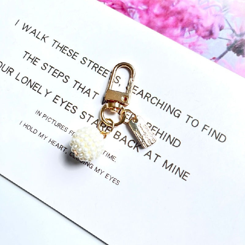 Acrylic Bow Rose Flower Keychain with Pearly Charms and Gold Hardware 9