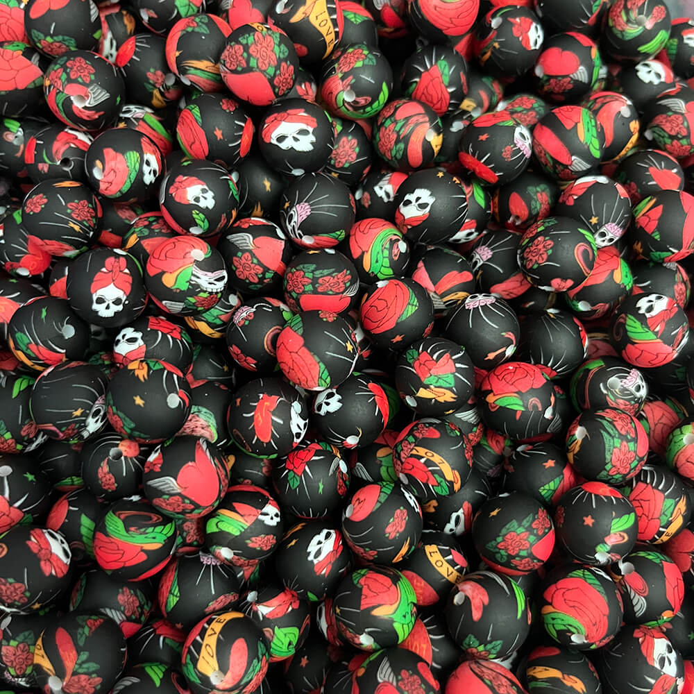 15 Halloween Printed Silicone Beads