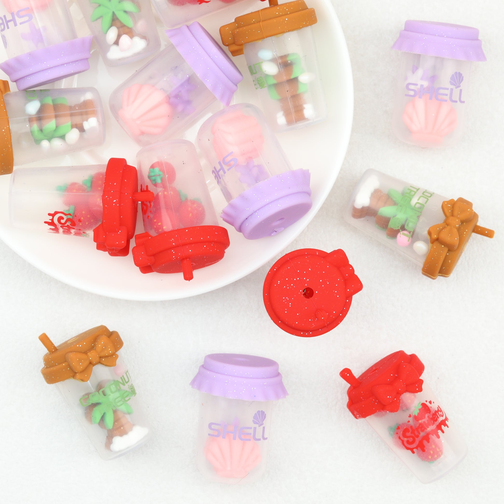 3D Shell Coconut Tree Glitter Bottle Silicone Focal Beads 10pcs