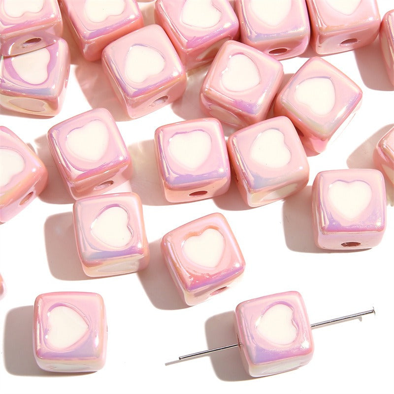 Plating Heart Square Acrylic Beads 12mm Glossy Pastel 4pcs 11