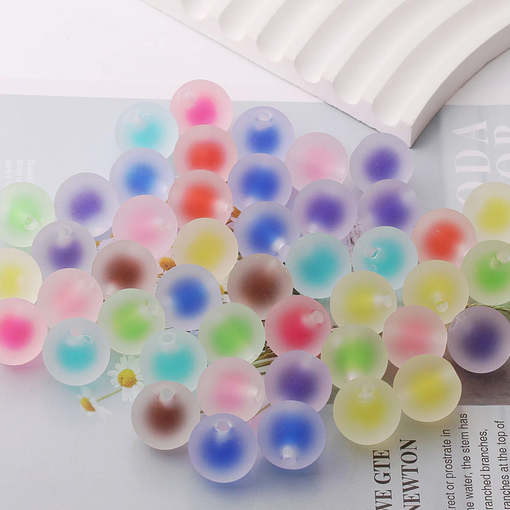 Rubberized Matte Acrylic Beads 16mm Frosted Colorful Core 50pcs 2