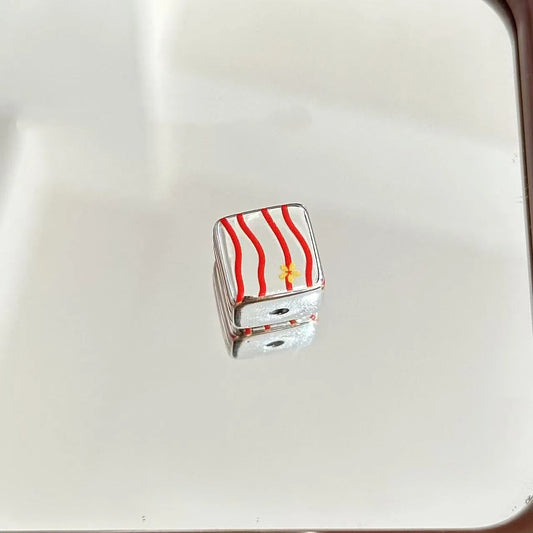 Square Acrylic Beads 14mm Silver Flower and Puppy Pattern 10pcs 2