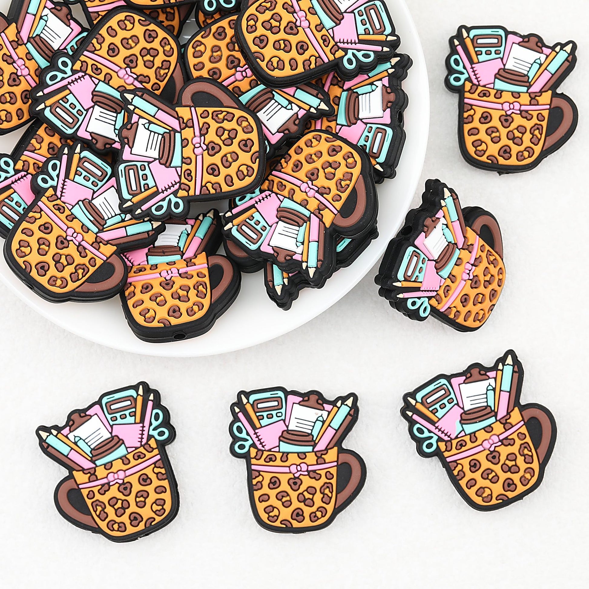 Orange Leopard Print School Supplies Silicone Focal Beads 20pcs