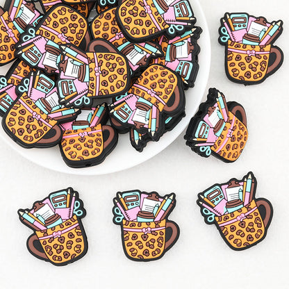 Orange Leopard Print School Supplies Silicone Focal Beads 20pcs