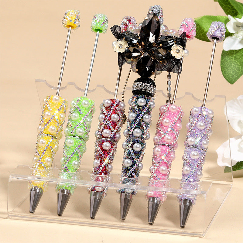 Beadable Pen with Rhinestone Pearl Chain Multicolor Rotating 5 Pcs