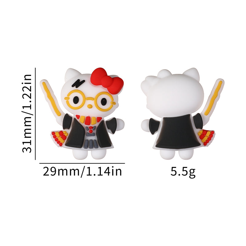 Silicone 3D Focal Beads Harry Potter KT Cat Wearing Red Bow 20pcs 7
