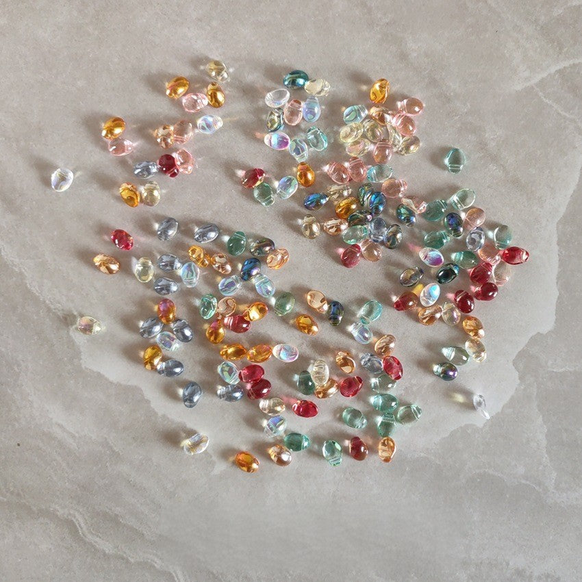 Czech Glass Teardrop Shaped Beads 6x8mm Iridescent Finish 2pcs 16