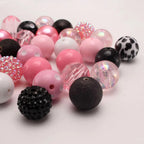 Bubblegum Beads 20mm Pink Black Cow Print Glossy Matte Chunky Mix 50pcs