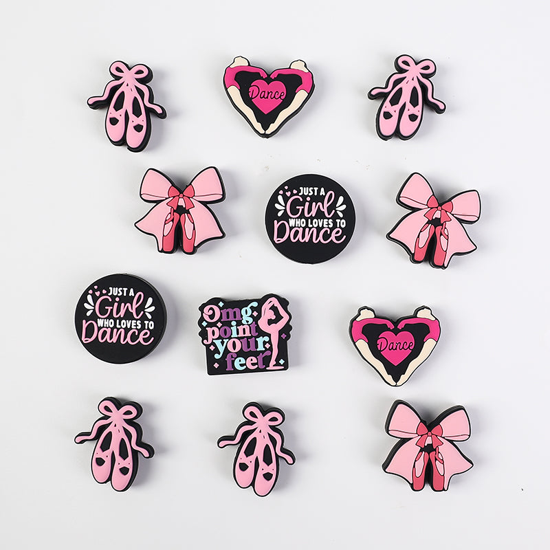 Silicone Focal Beads Dance Ballet Shoes Bow with Omg Point Your Feet 20pcs 4