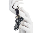 Metal Motorcycle Keychain Vintage Bike Charm Leather Strap 5