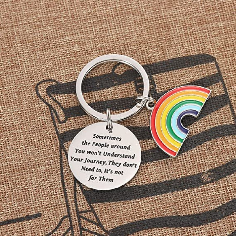 Rainbow Keychain Stainless Steel Arched Colorful Charm Inspirational 2