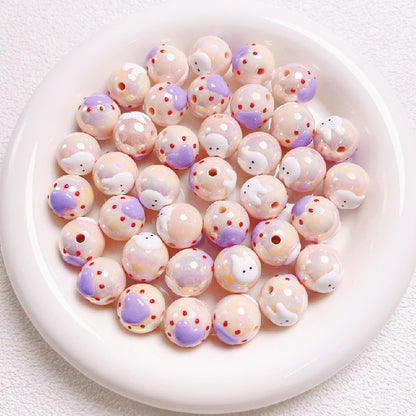 Hand-Painted Round Acrylic Beads 16mm Cartoon Design 5pcs 7