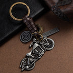 Metal Motorcycle Keychain Vintage Bike Charm Leather Strap 2