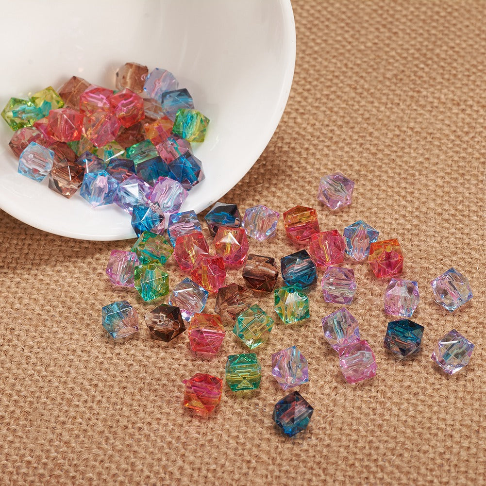 Spray Painted Polygon Acrylic Beads 8mm Two-Color Mix 100pcs 3