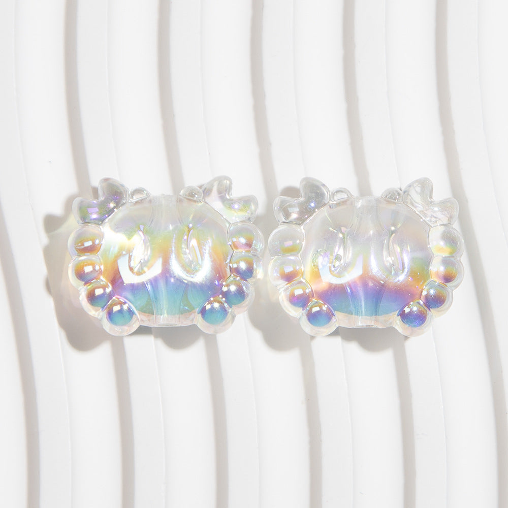 Plating 3D Crab Acrylic Beads 20mm Transparent Colorful 10pcs 6
